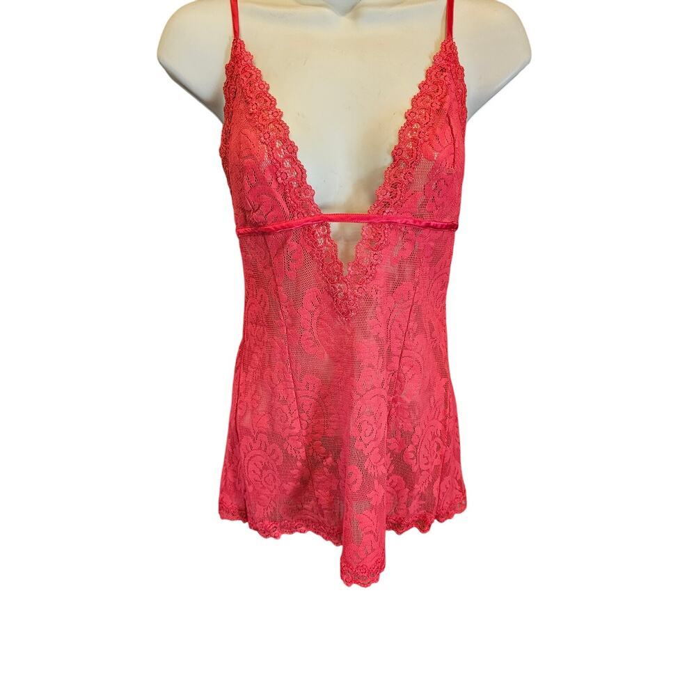 VICTORIA'S SECRET Babydoll RED Sheer Lace Lingerie Deep V Neck Small sexy dress